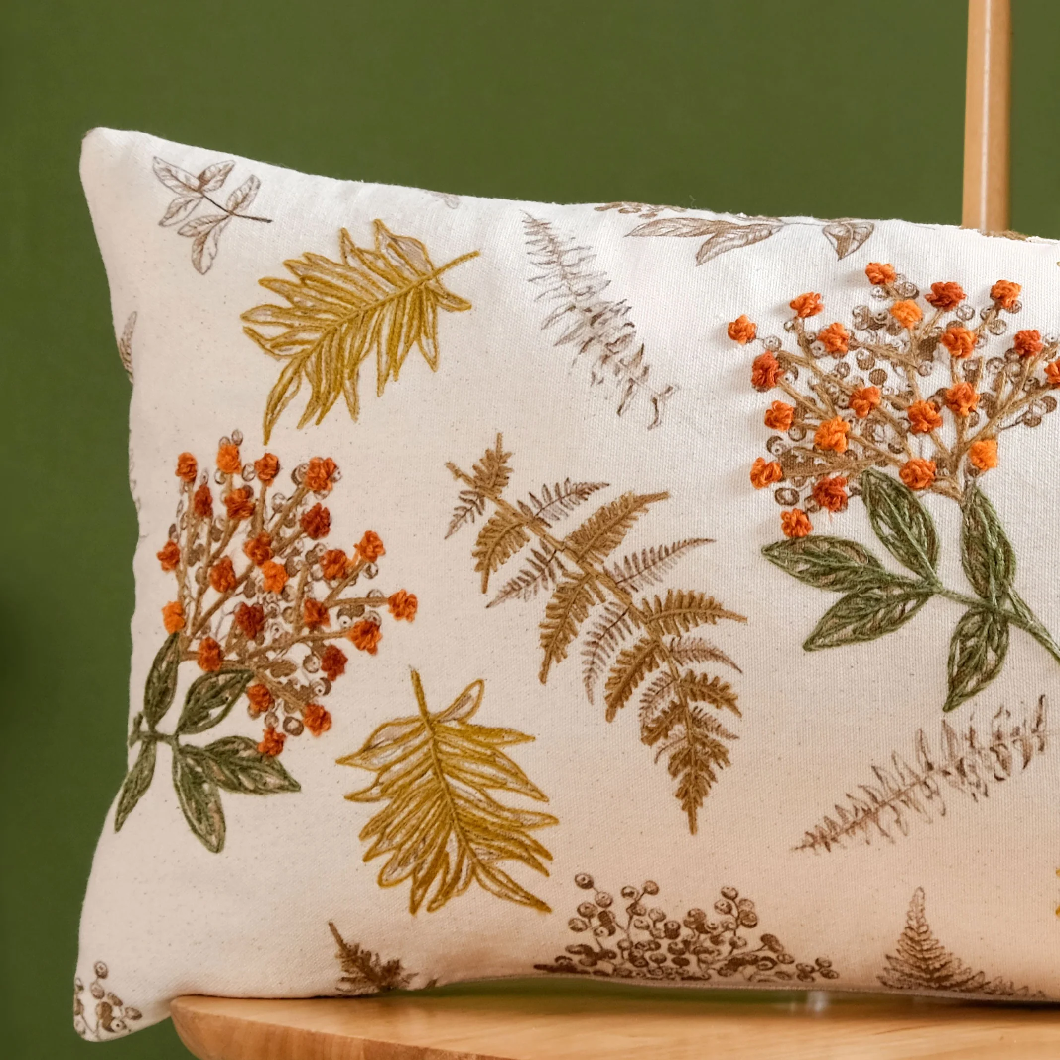 Floral Minimalism Embroidered Cotton Slub Cushion Cover 50x30cm - Image 5