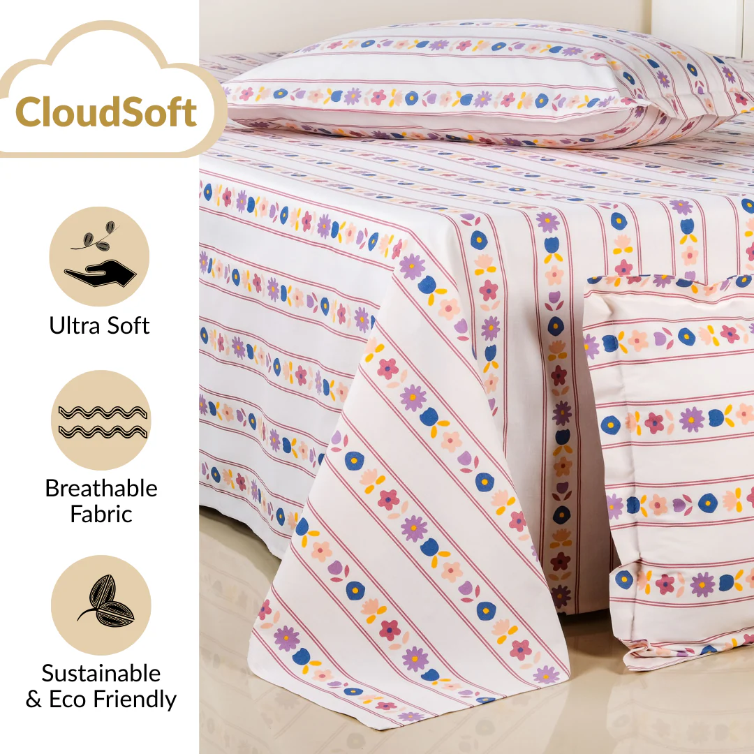 Floral Retreat Queen Size Cotton Bedding Set 254x229cm - Image 4