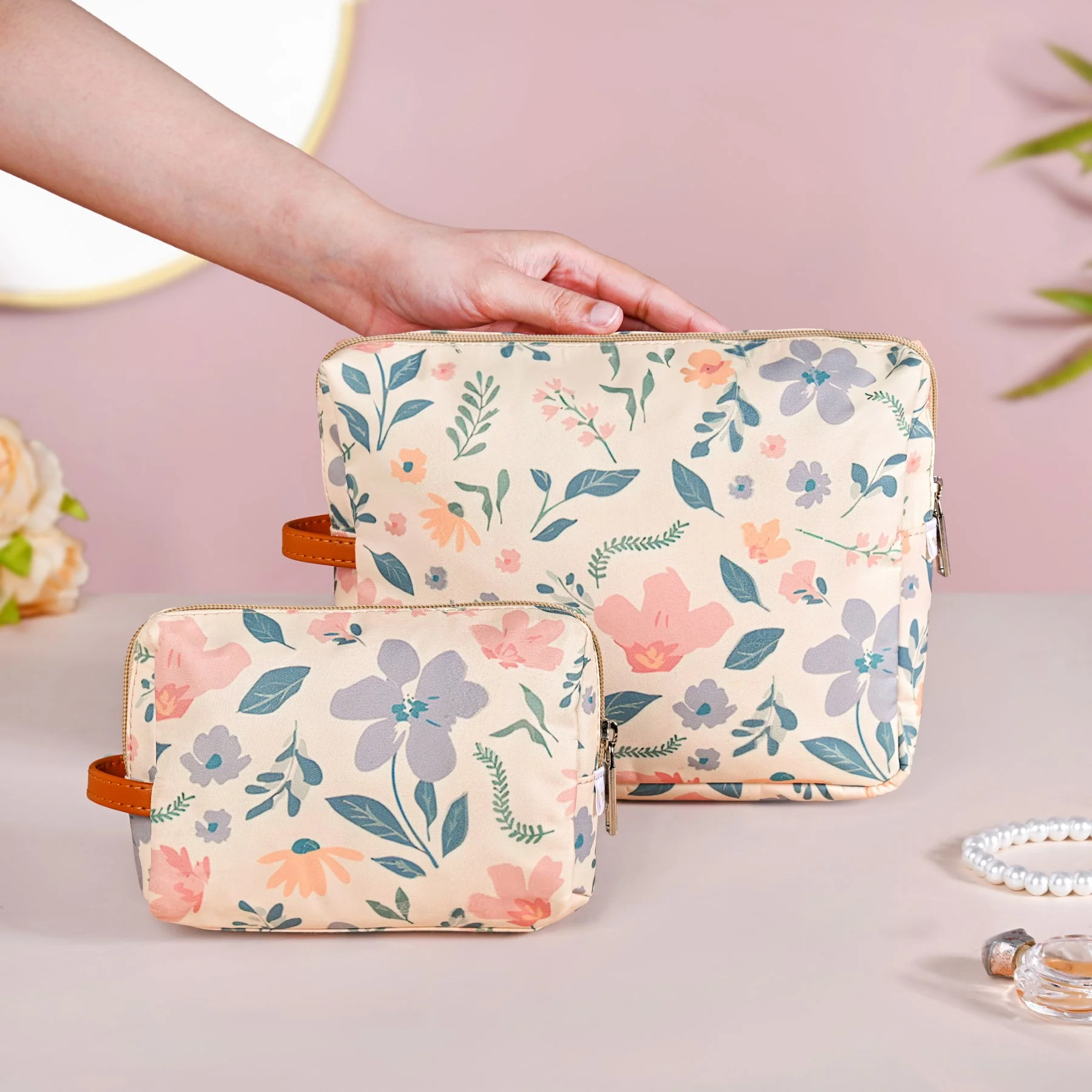 Floral Travel Toiletry Kit Bag Set Of 2 - Image 2