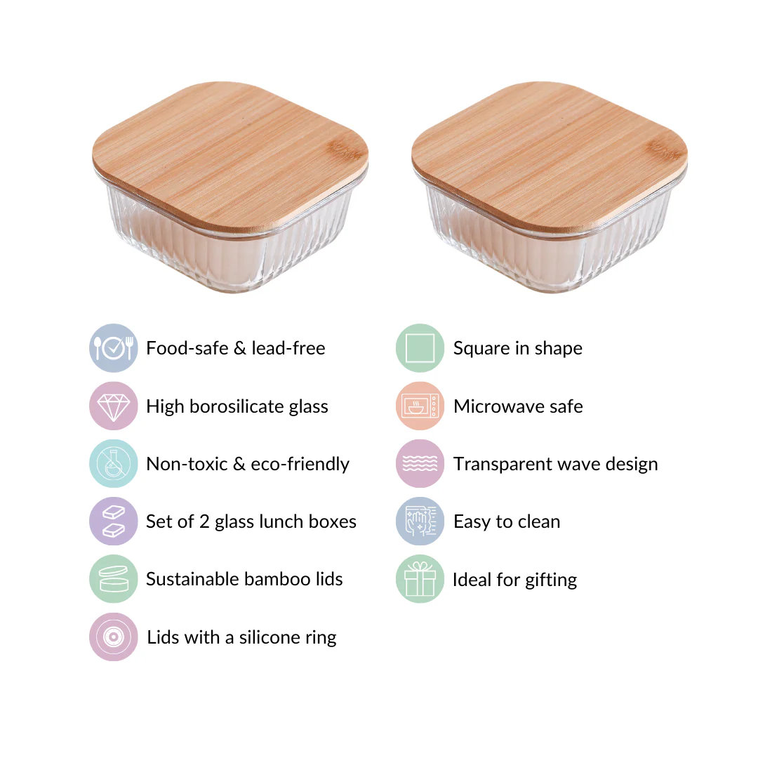 Fluted Glass Container With Bamboo Lid Medium Set Of 2 500ml - Image 5
