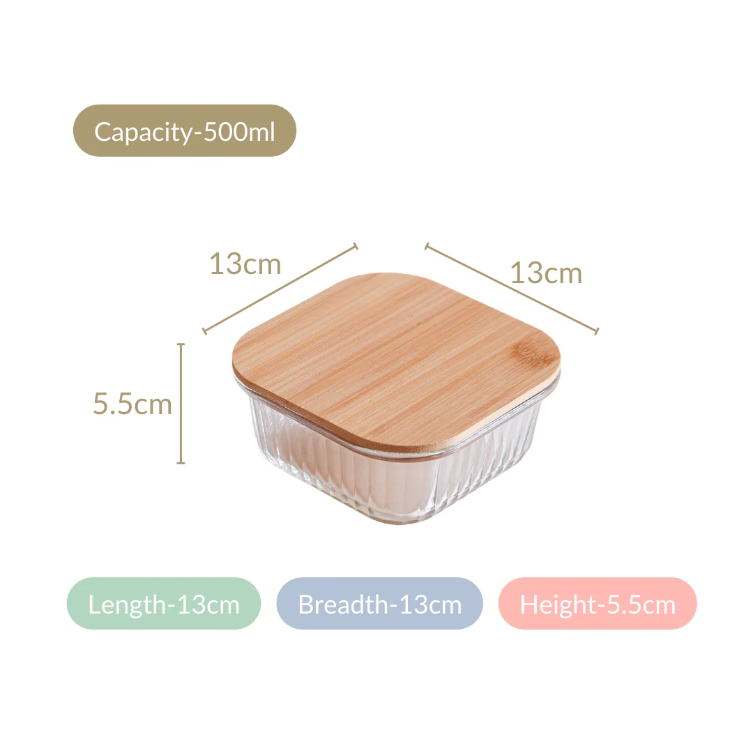 Fluted Glass Container With Bamboo Lid Medium Set Of 2 500ml - Image 6