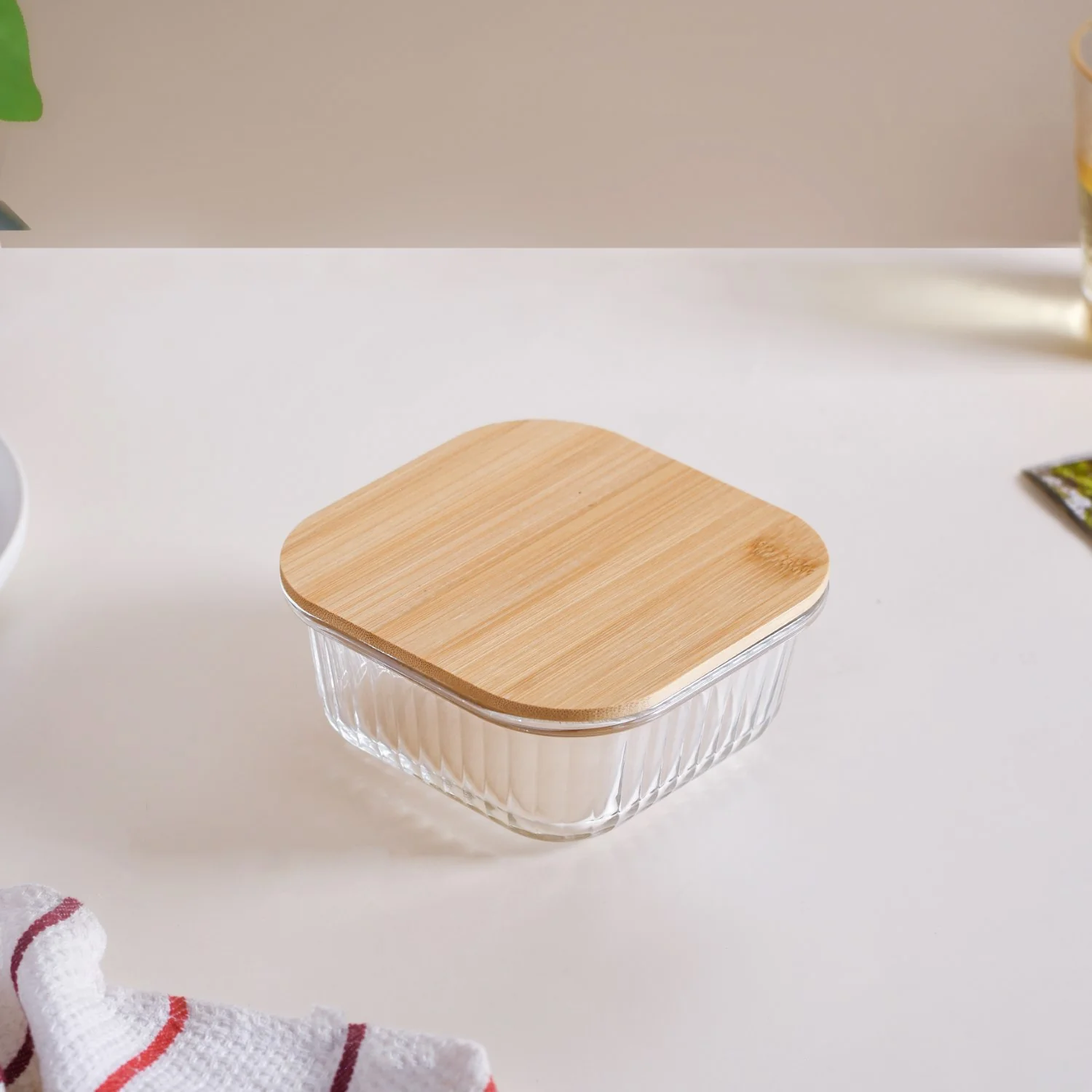 Fluted Glass Container With Bamboo Lid Medium Set Of 2 500ml - Image 8