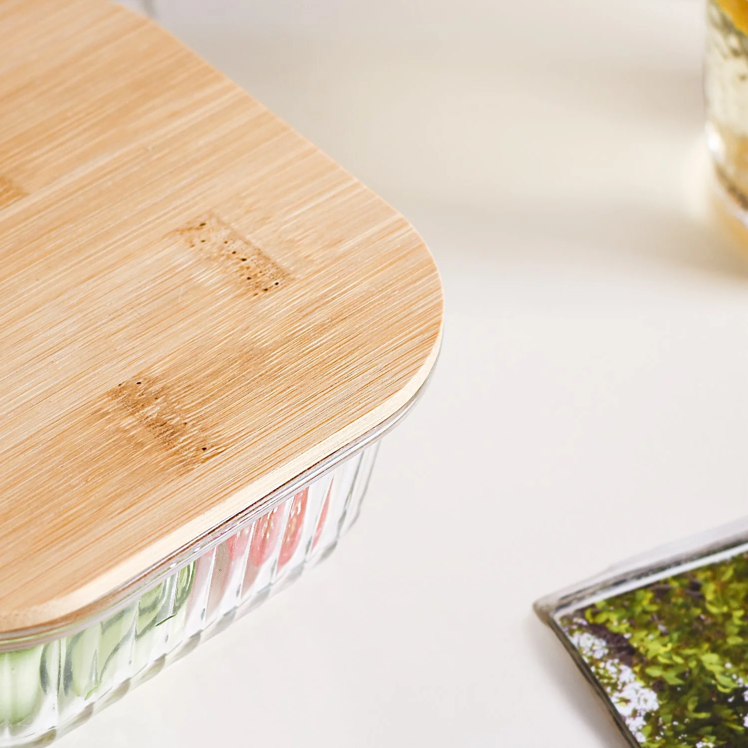 Fluted Glass Container With Bamboo Lid Medium Set Of 2 500ml - Image 9
