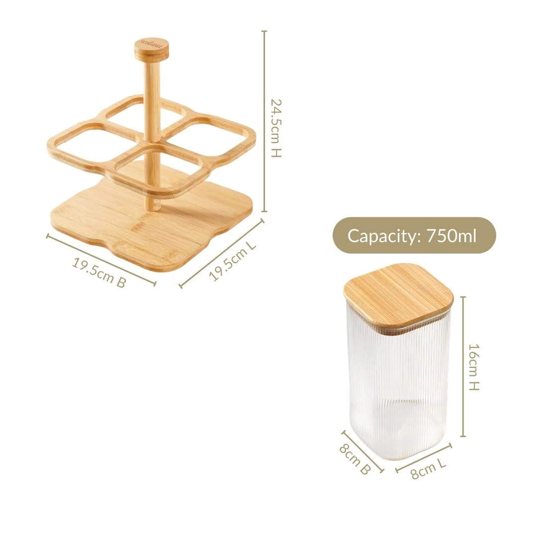 Fluted Storage Airtight Jar With Rotating Stand Set Of 5 750ml - Image 5