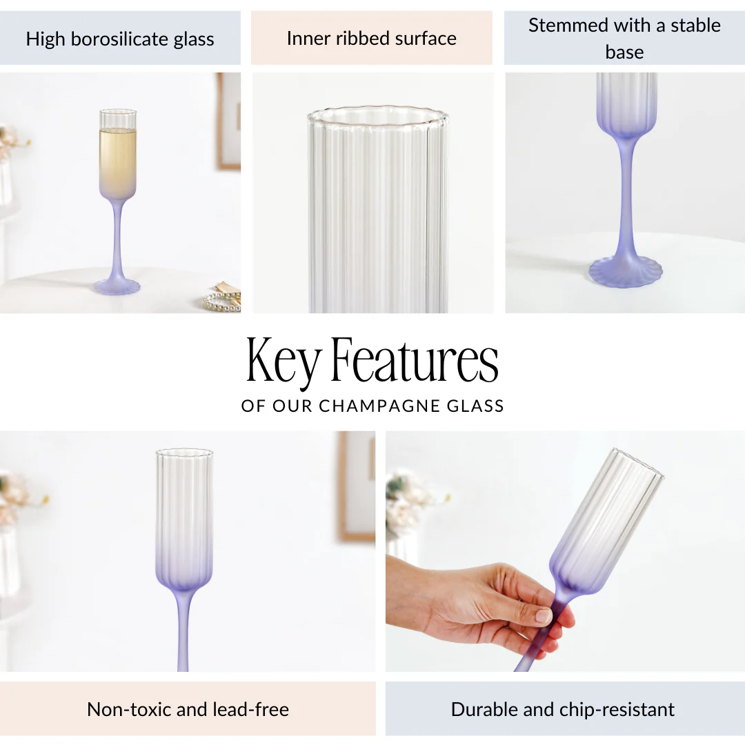 Frosted Ombre Champagne Glass Lavender 200ml - Image 5