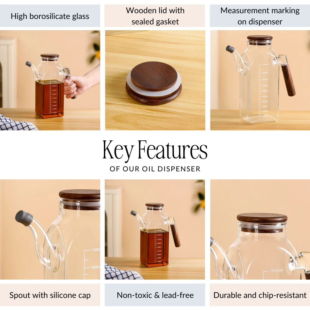 Fusion Glass Oil Dispenser With Wooden Lid 1000ml - Image 4