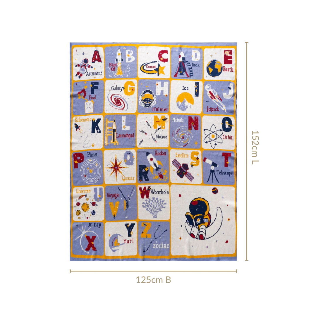 Galaxy Alphabet ABCD Knitted Kids Learning Cotton Throw 152x125cm - Image 3