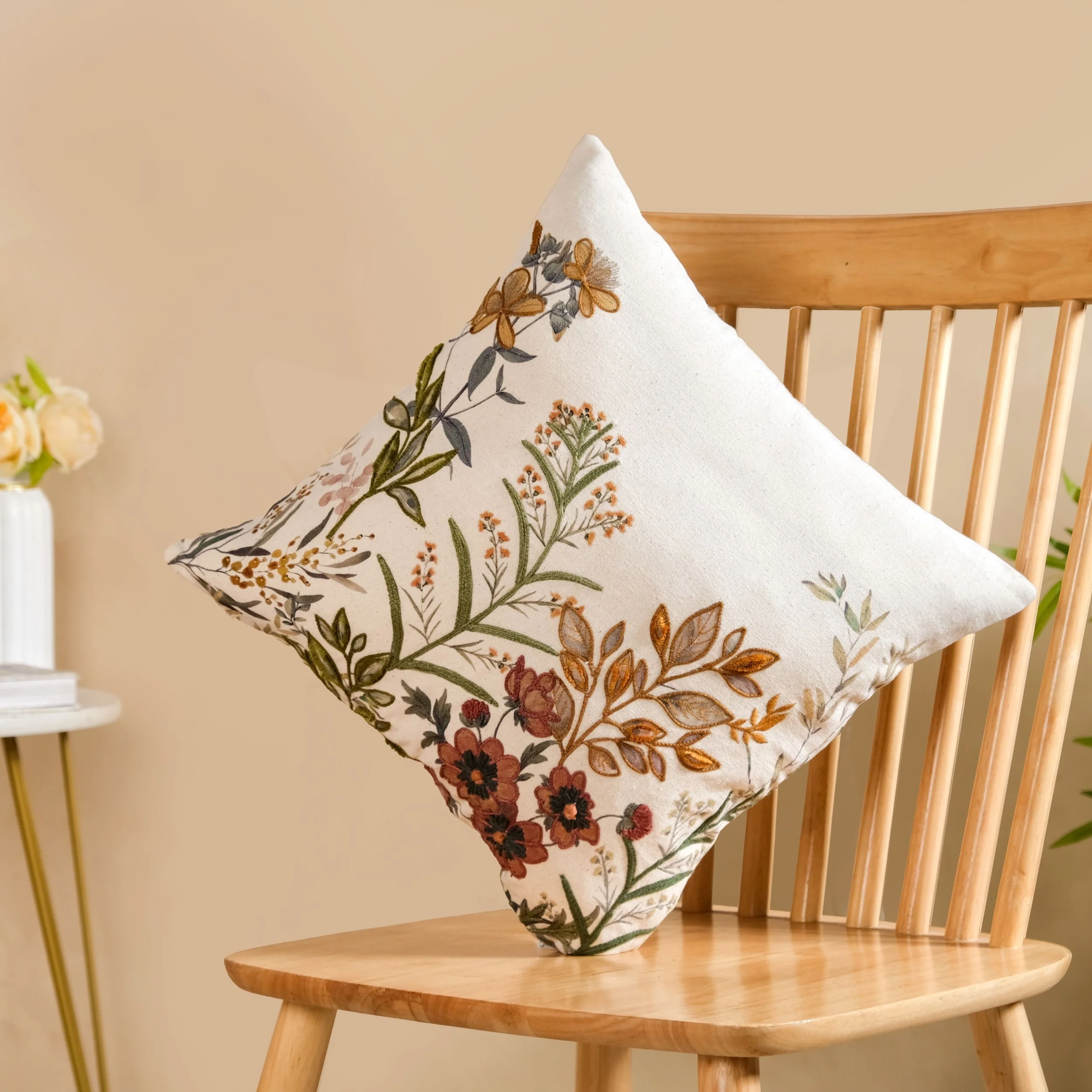 Garden Bloom Embroidered Cushion Cover 40x40cm - Image 2