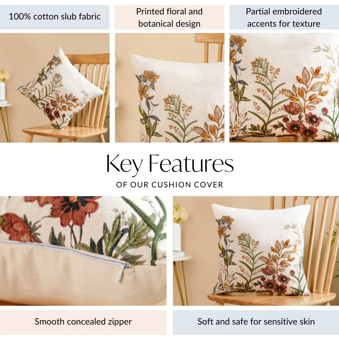 Garden Bloom Embroidered Cushion Cover 40x40cm - Image 5