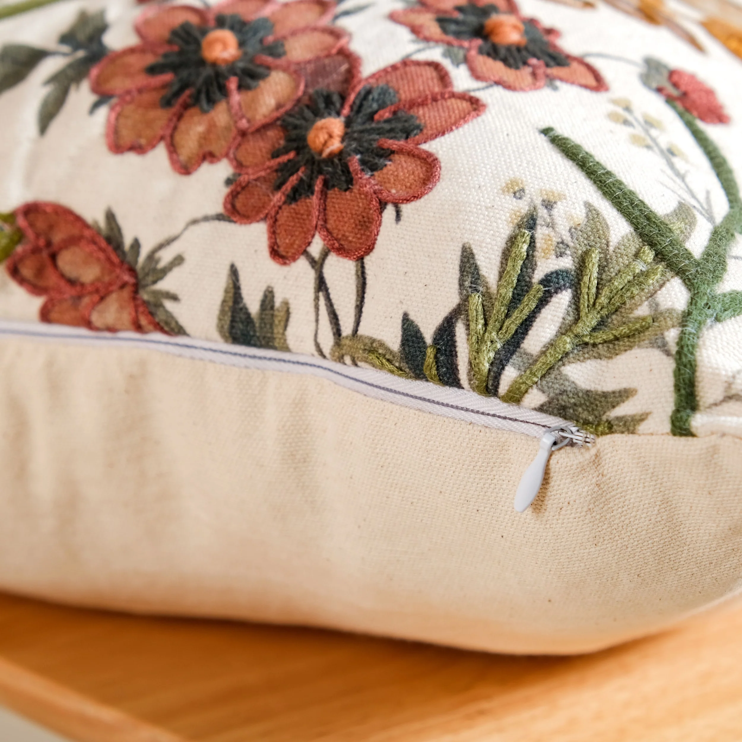 Garden Bloom Embroidered Cushion Cover 40x40cm - Image 6