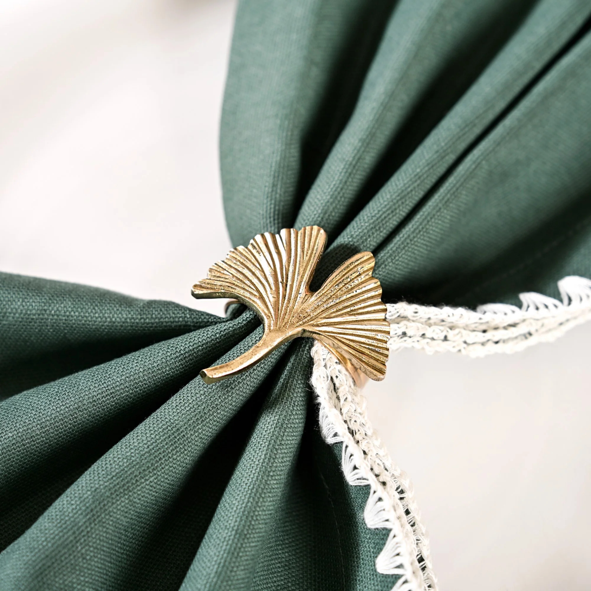 Gingko Leaf Napkin Ring In Pure Brass Set Of 6 Gold - Image 5