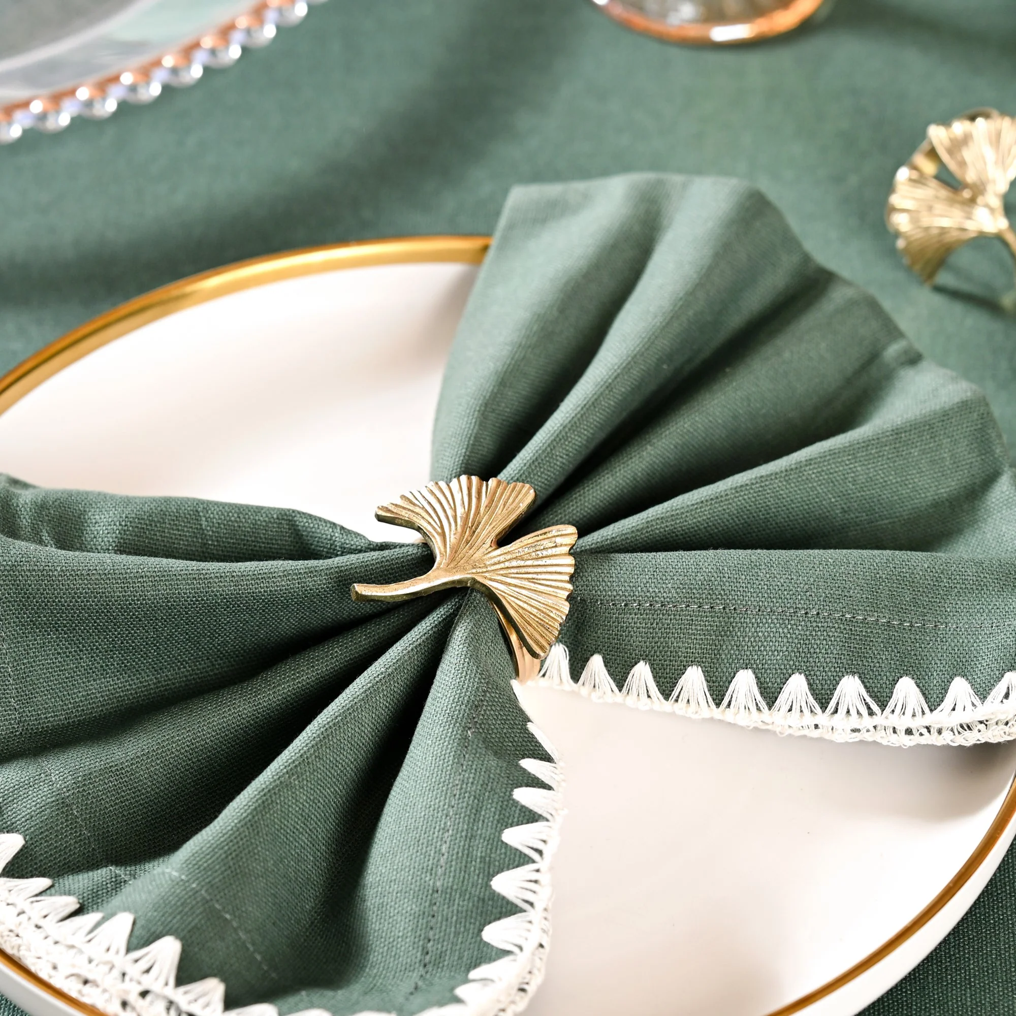 Gingko Leaf Napkin Ring In Pure Brass Set Of 6 Gold - Image 7