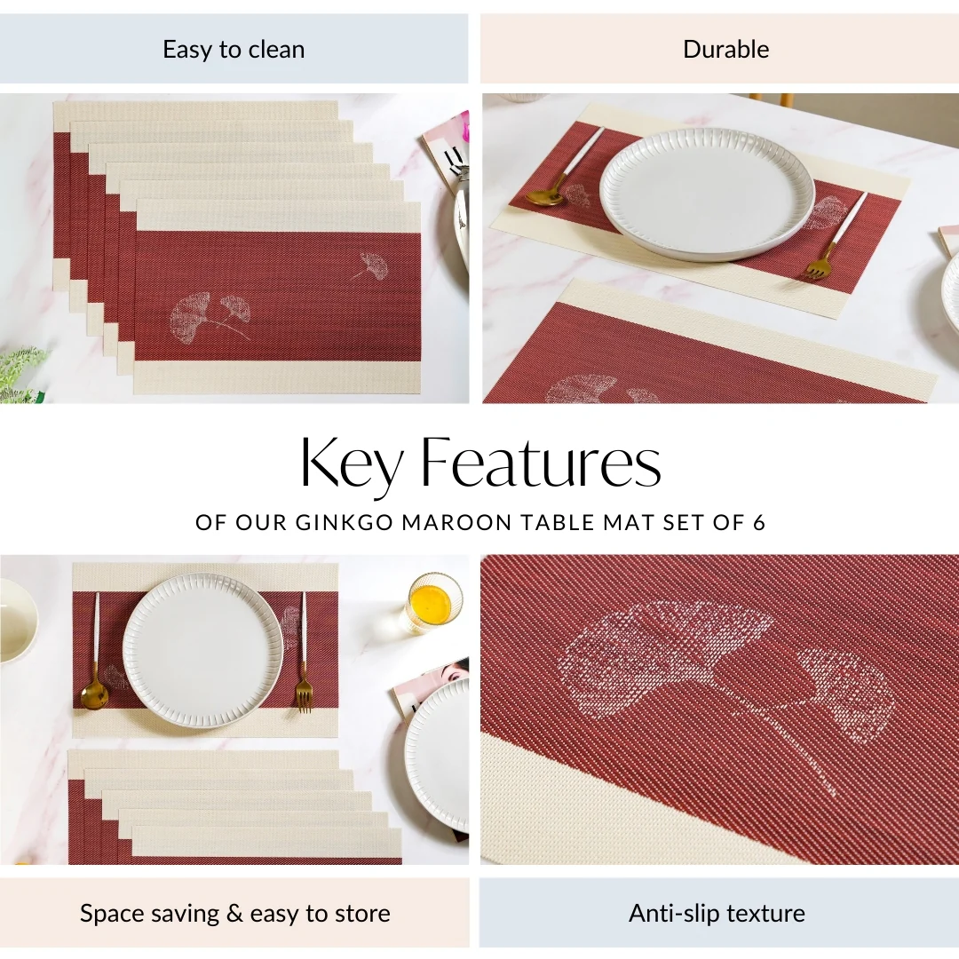 Ginkgo Maroon Table Mat Set Of 6 - Image 5