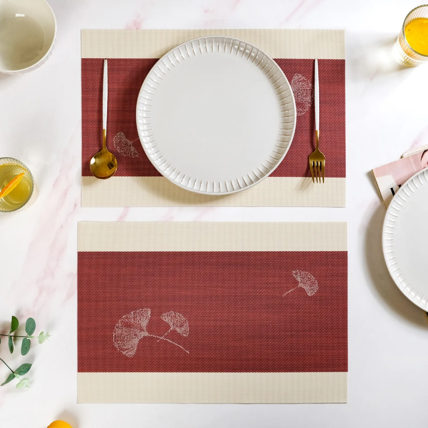 Ginkgo Maroon Table Mat Set Of 6 - Image 7