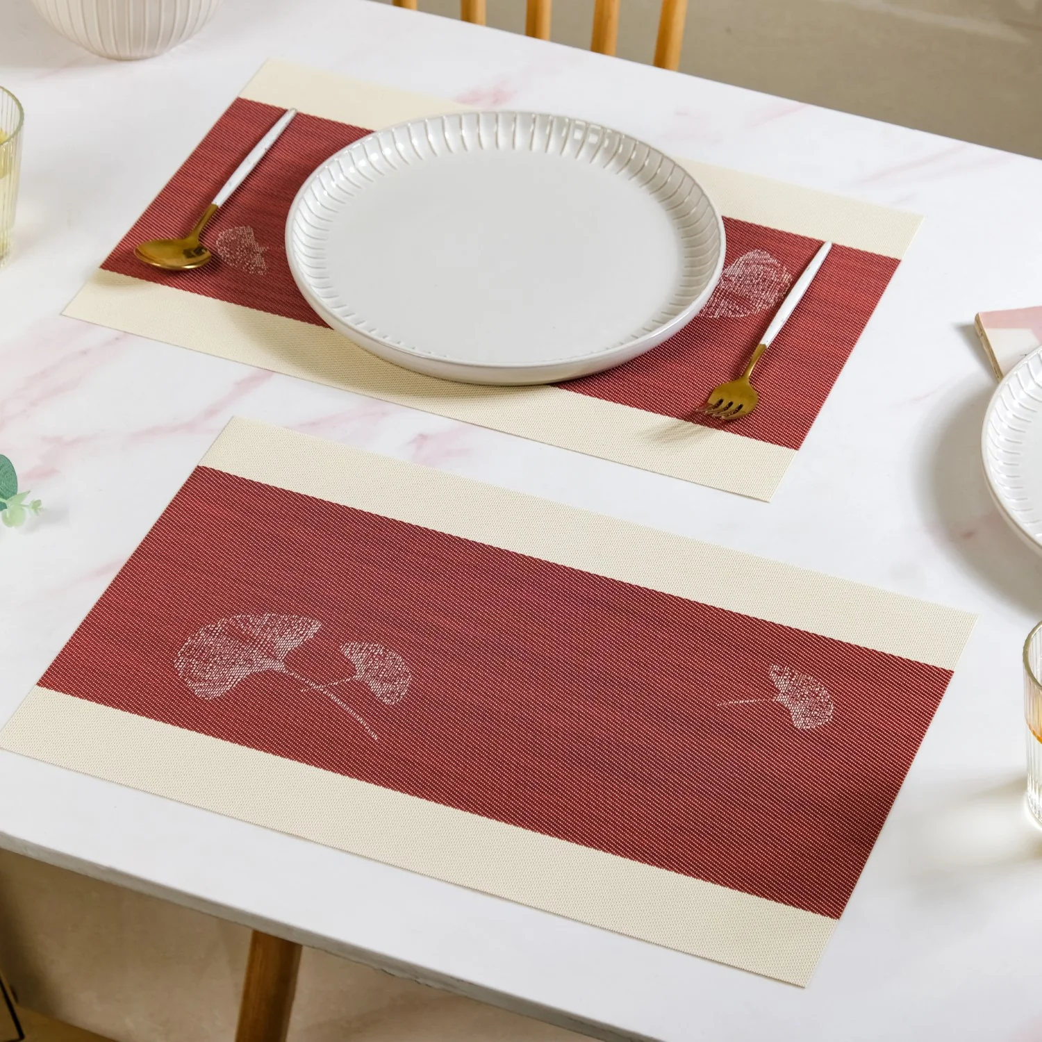 Ginkgo Maroon Table Mat Set Of 6 - Image 8