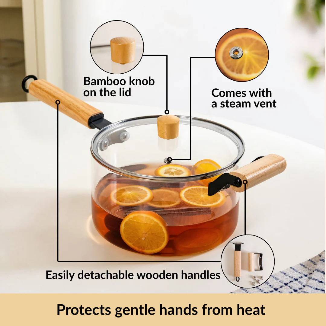 Glass Saucepan With Wooden Handle And Lid 3200ml - Image 3