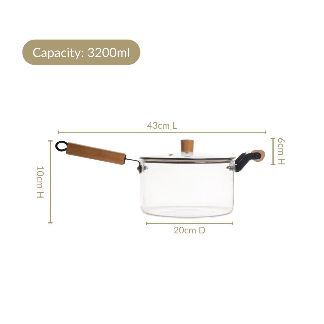 Glass Saucepan With Wooden Handle And Lid 3200ml - Image 4