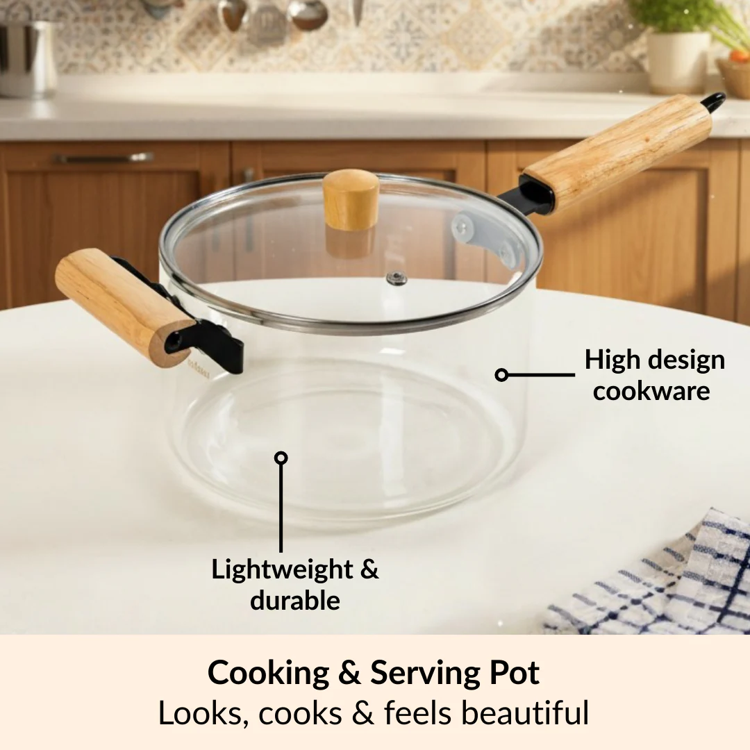 Glass Saucepan With Wooden Handle And Lid 3200ml - Image 5
