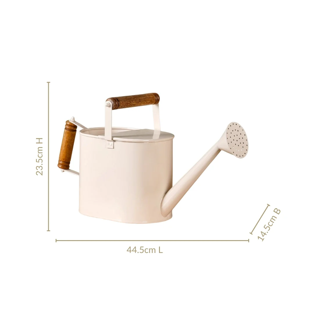 Glossy Finish Metal Plant Watering Can With Dual Wooden Handle - Image 5