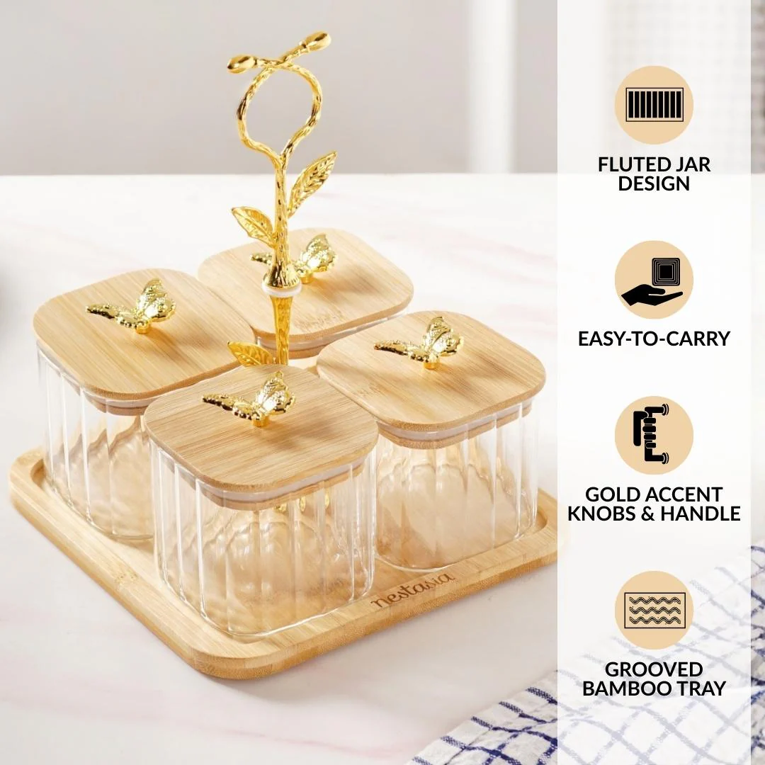 Gold Accent Jars With Stand Set Of 5 380ml - Image 2