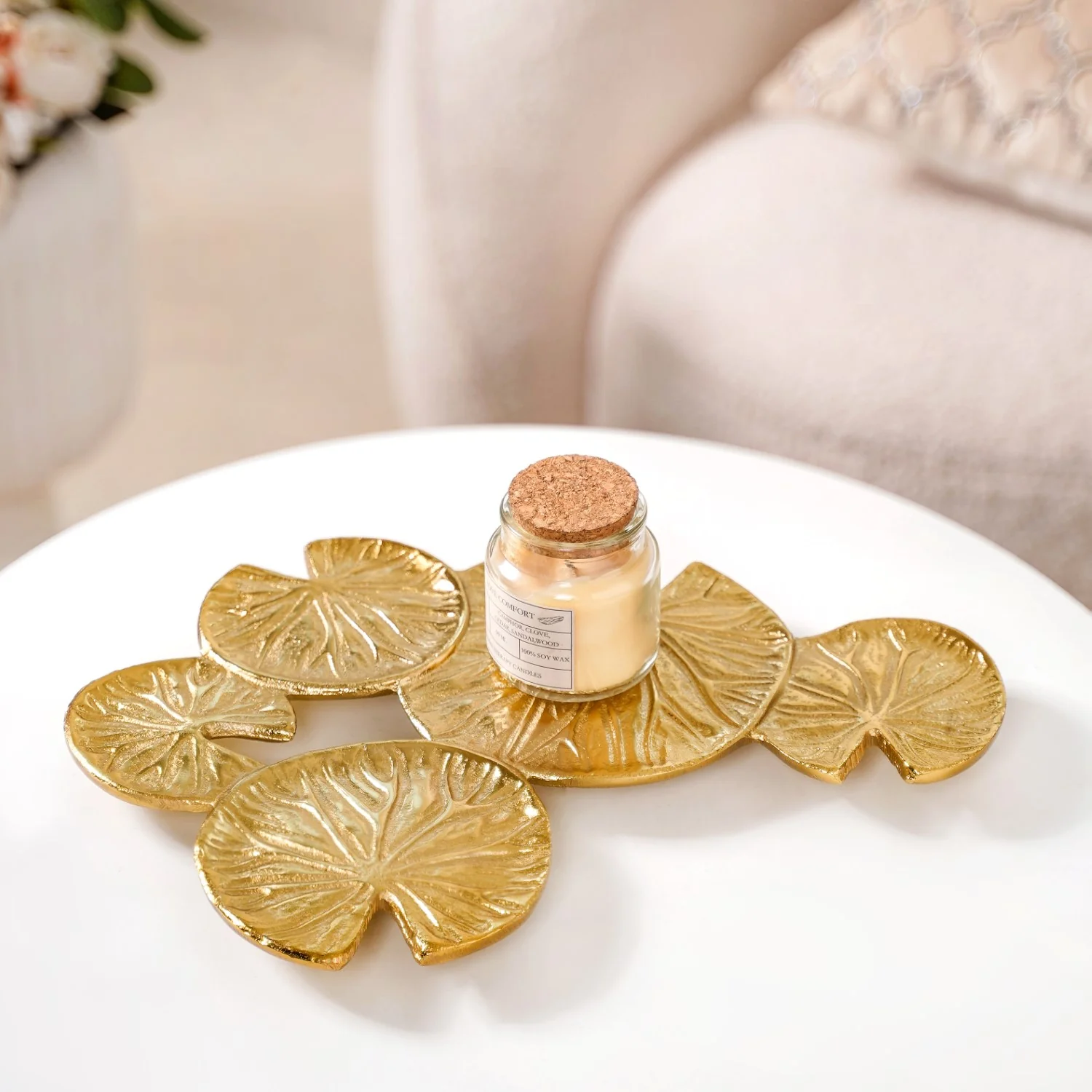 Golden Lotus Leaf Cluster Decorative Tray - Image 3