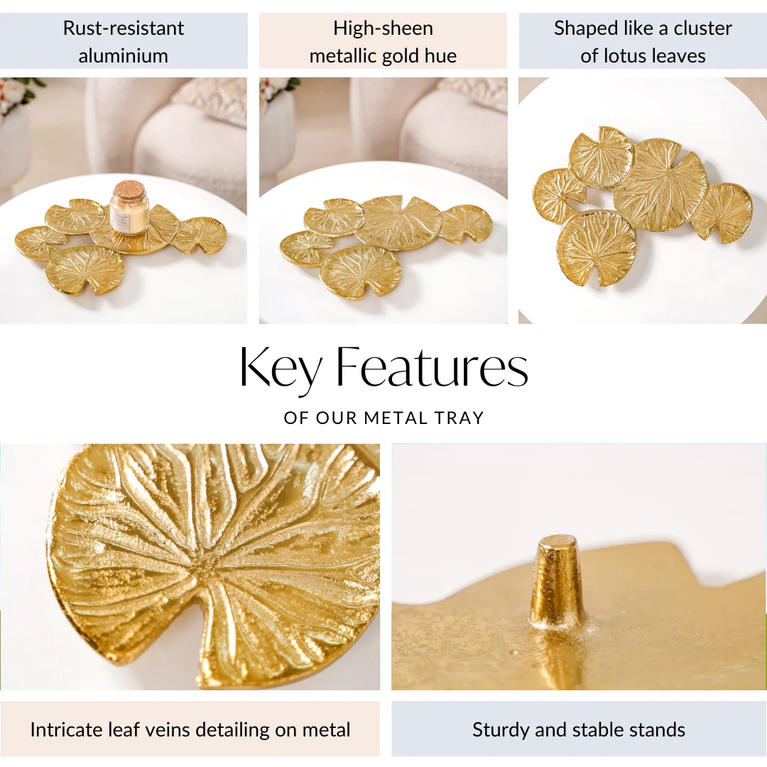 Golden Lotus Leaf Cluster Decorative Tray - Image 5