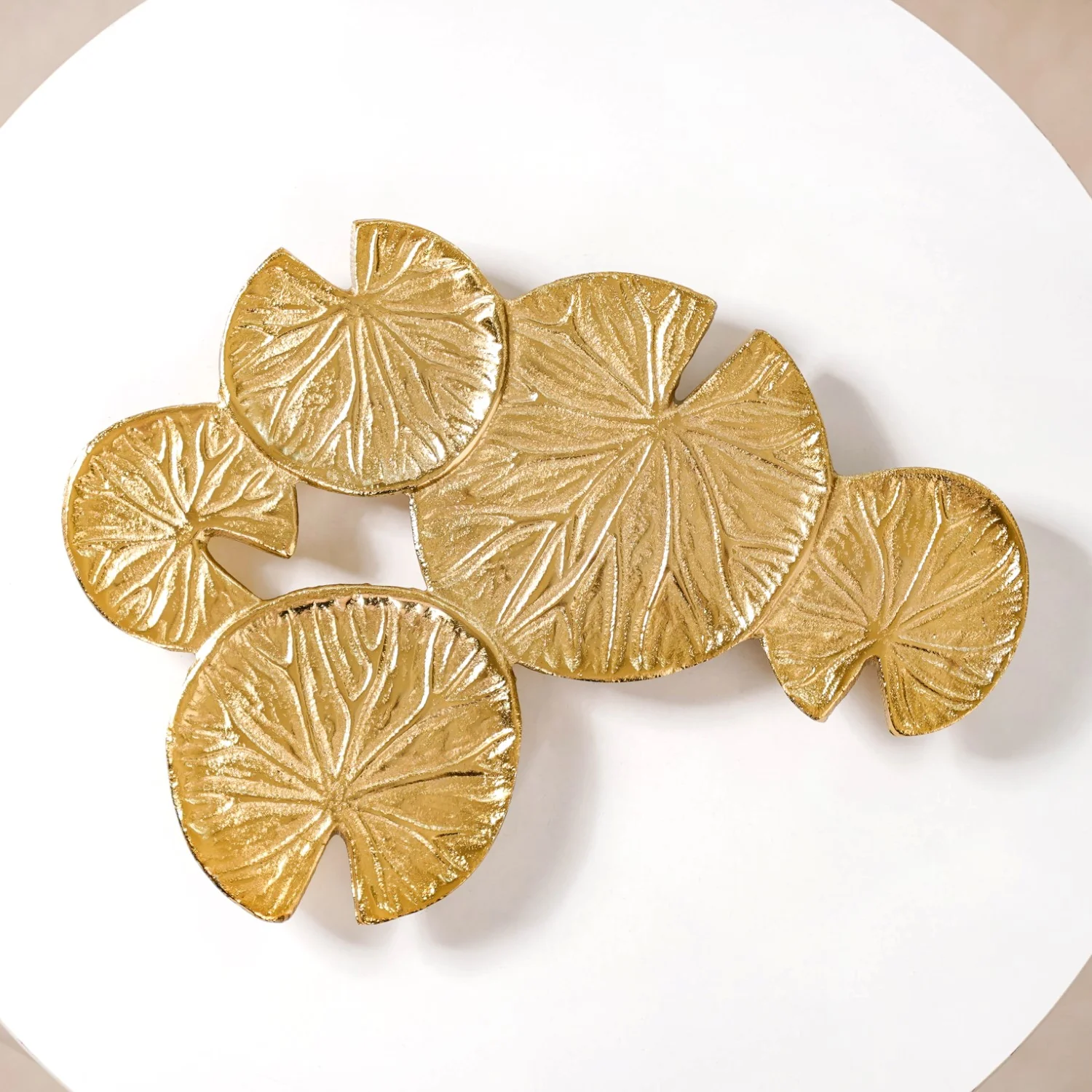 Golden Lotus Leaf Cluster Decorative Tray - Image 7