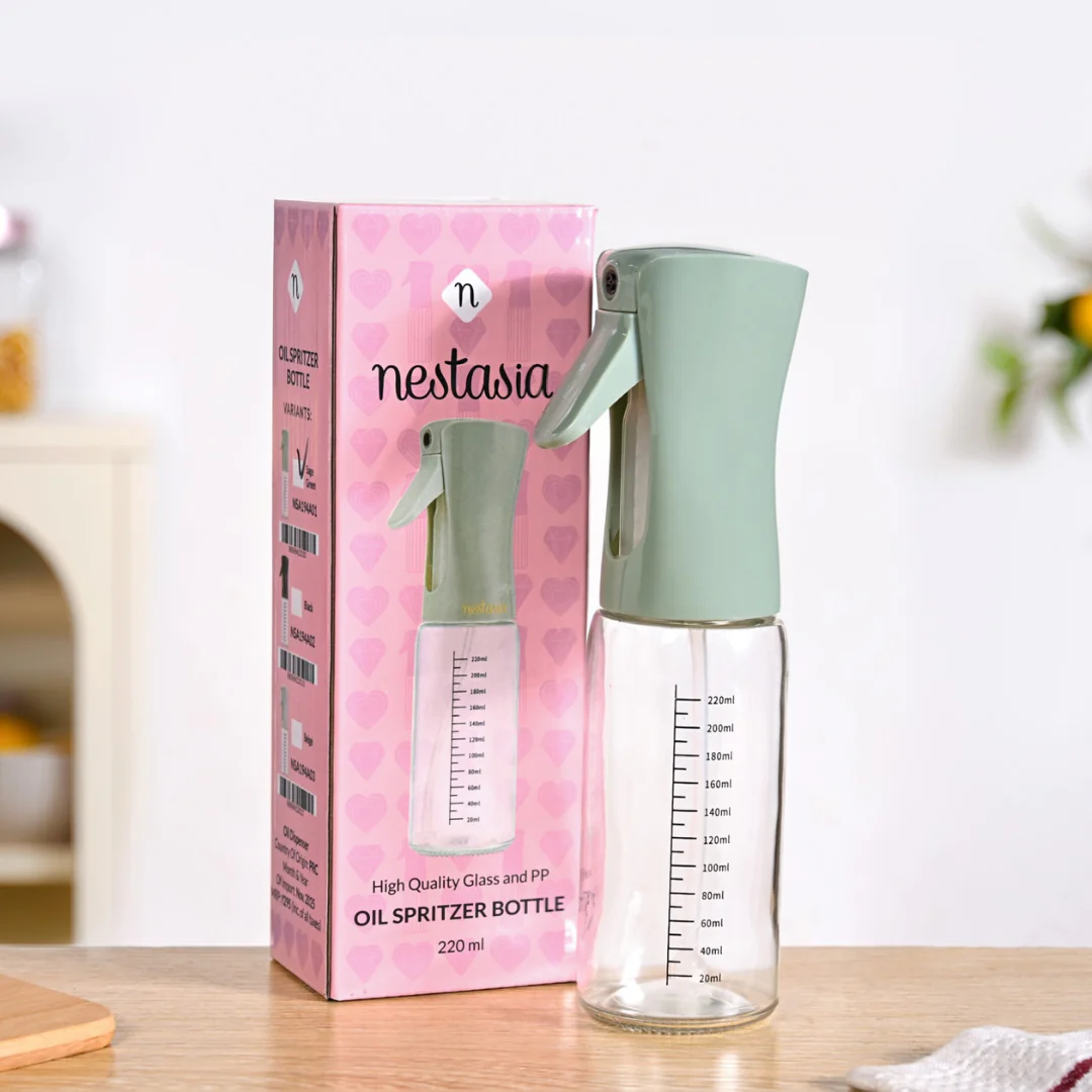 Gourmet Clear Glass Oil Bottle Sage Green 220ml - Image 10