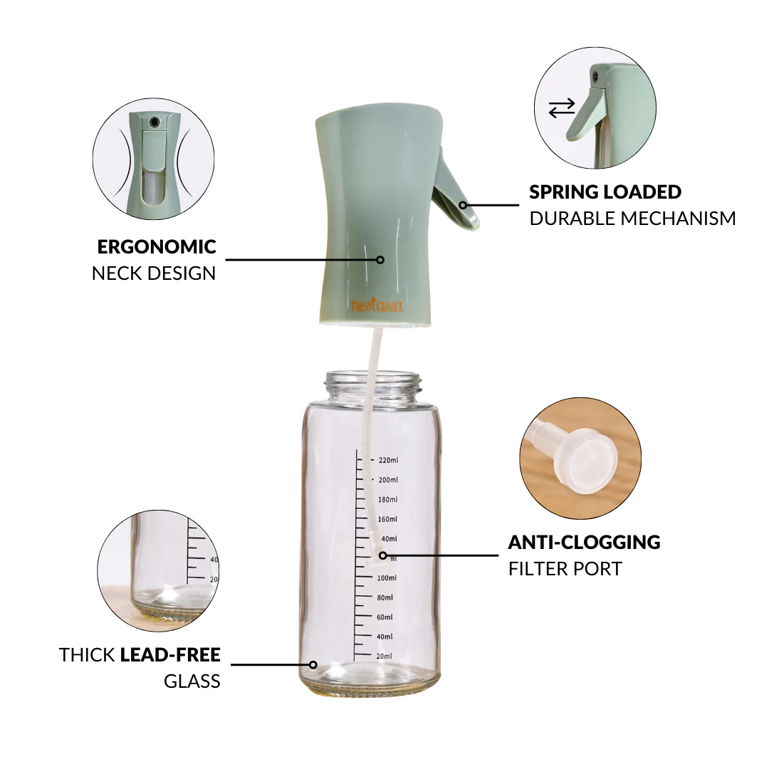 Gourmet Clear Glass Oil Bottle Sage Green 220ml - Image 2