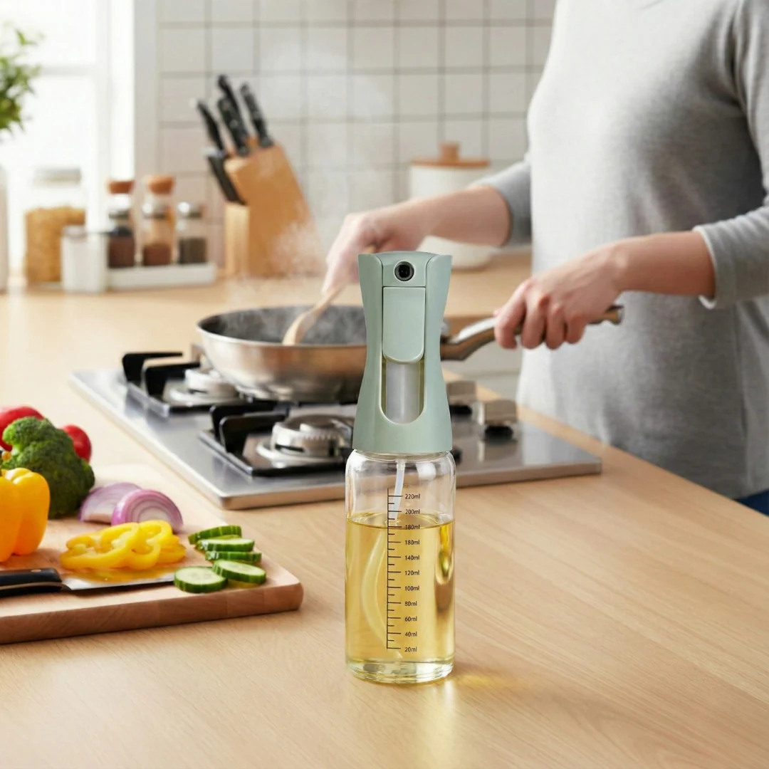Gourmet Clear Glass Oil Bottle Sage Green 220ml - Image 7