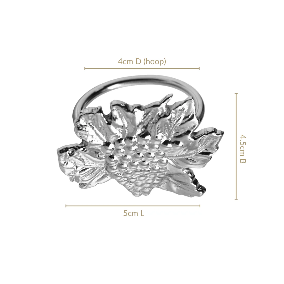 Grapes Pure Brass Napkin Ring Of 6 Silver - Image 3