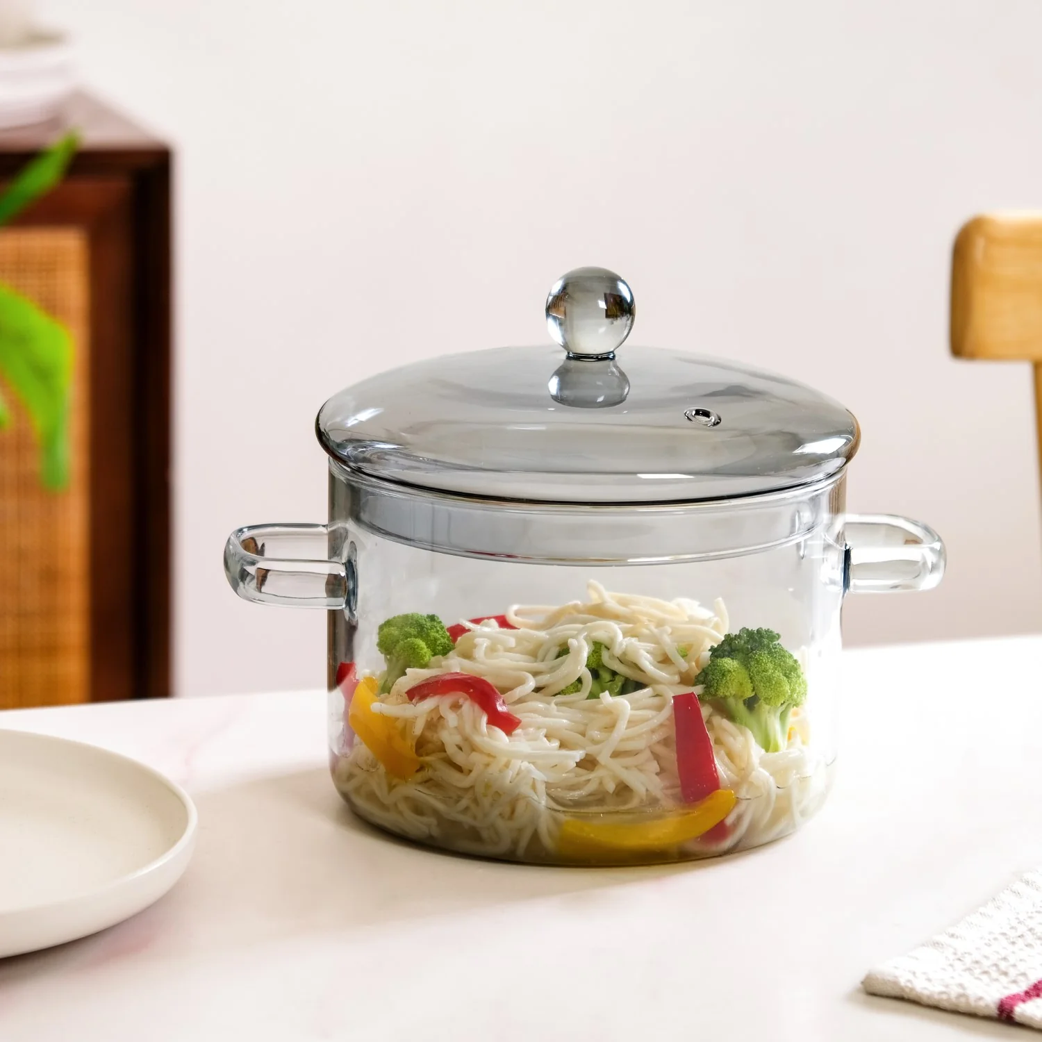 Grey Borosilicate Glass Cooking Pot With Reflective Lid 2L - Image 9