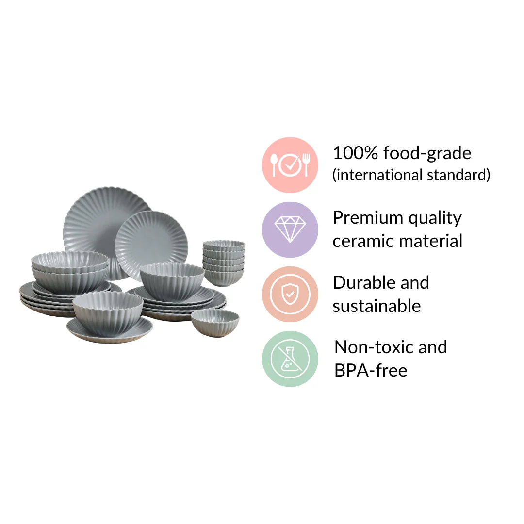 Grey Scalloped 22 Piece Dinner Set For 6 - Image 5