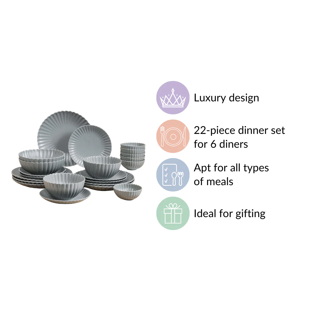 Grey Scalloped 22 Piece Dinner Set For 6 - Image 6