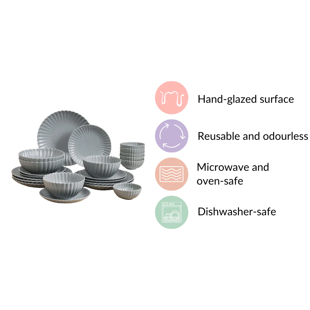 Grey Scalloped 22 Piece Dinner Set For 6 - Image 7