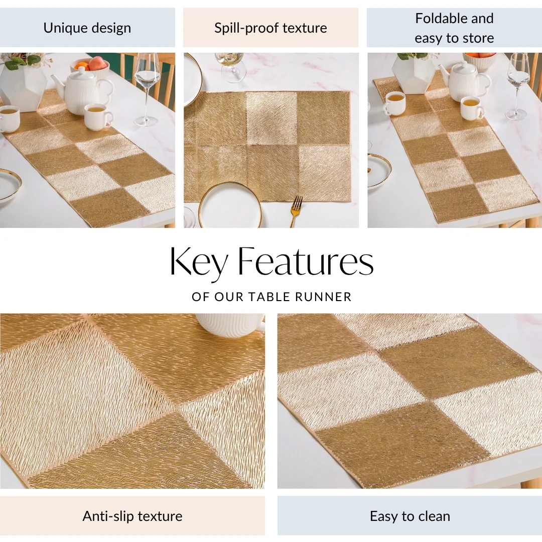 Grid Dining Table Runner Gold 92x35cm - Image 4