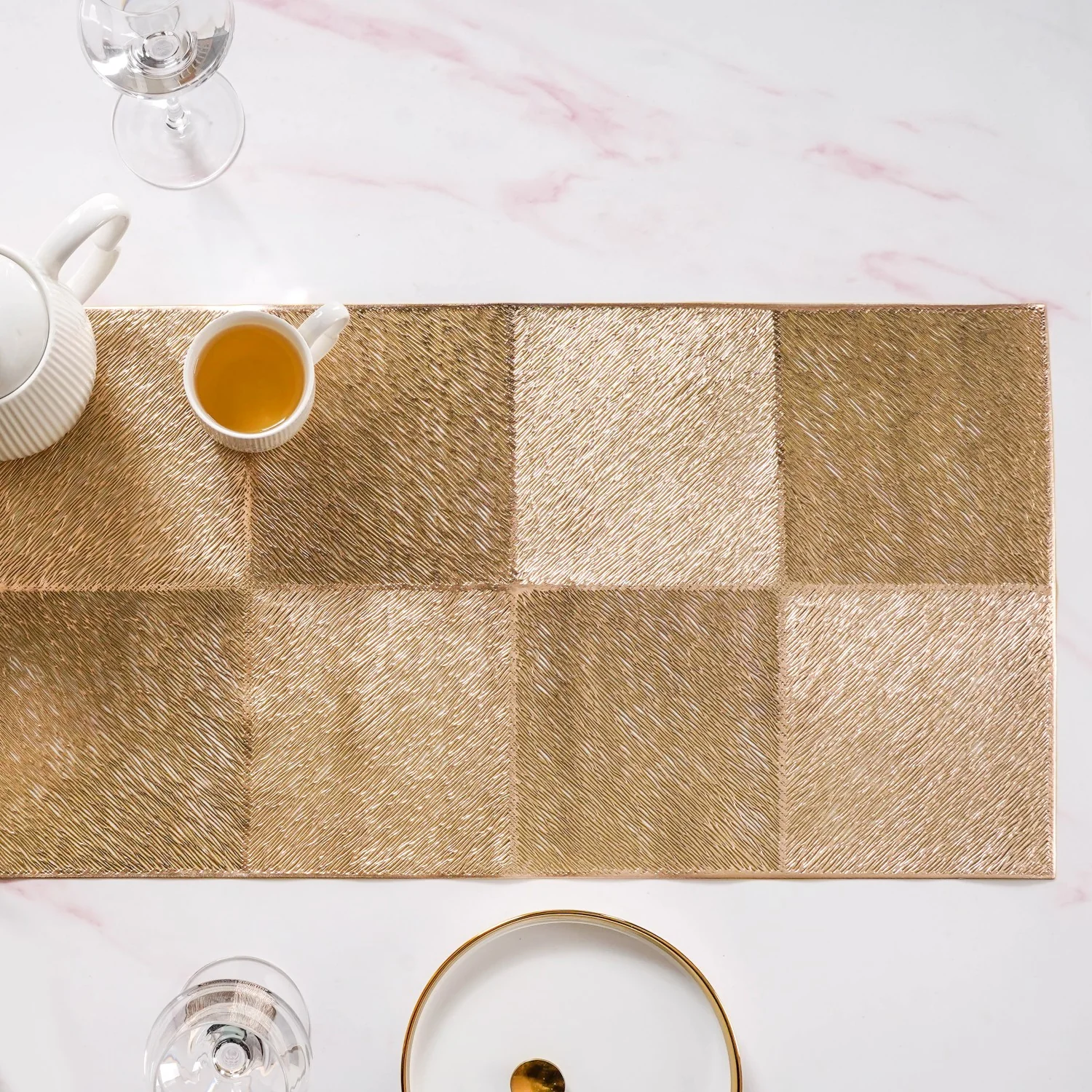 Grid Dining Table Runner Gold 92x35cm - Image 5