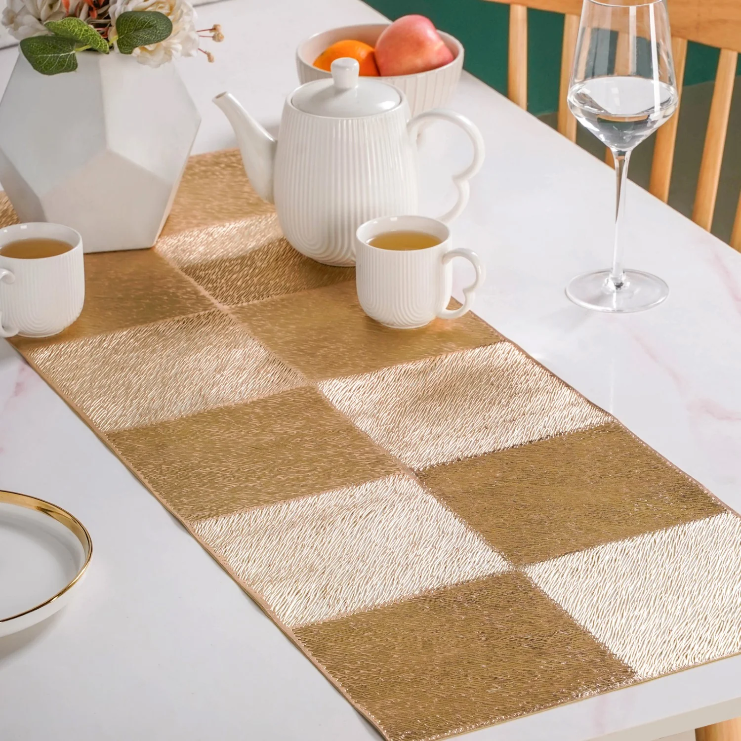 Grid Dining Table Runner Gold 92x35cm - Image 7