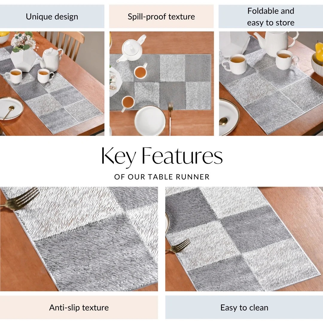 Grid Dining Table Runner Silver Grey 92x35cm - Image 4