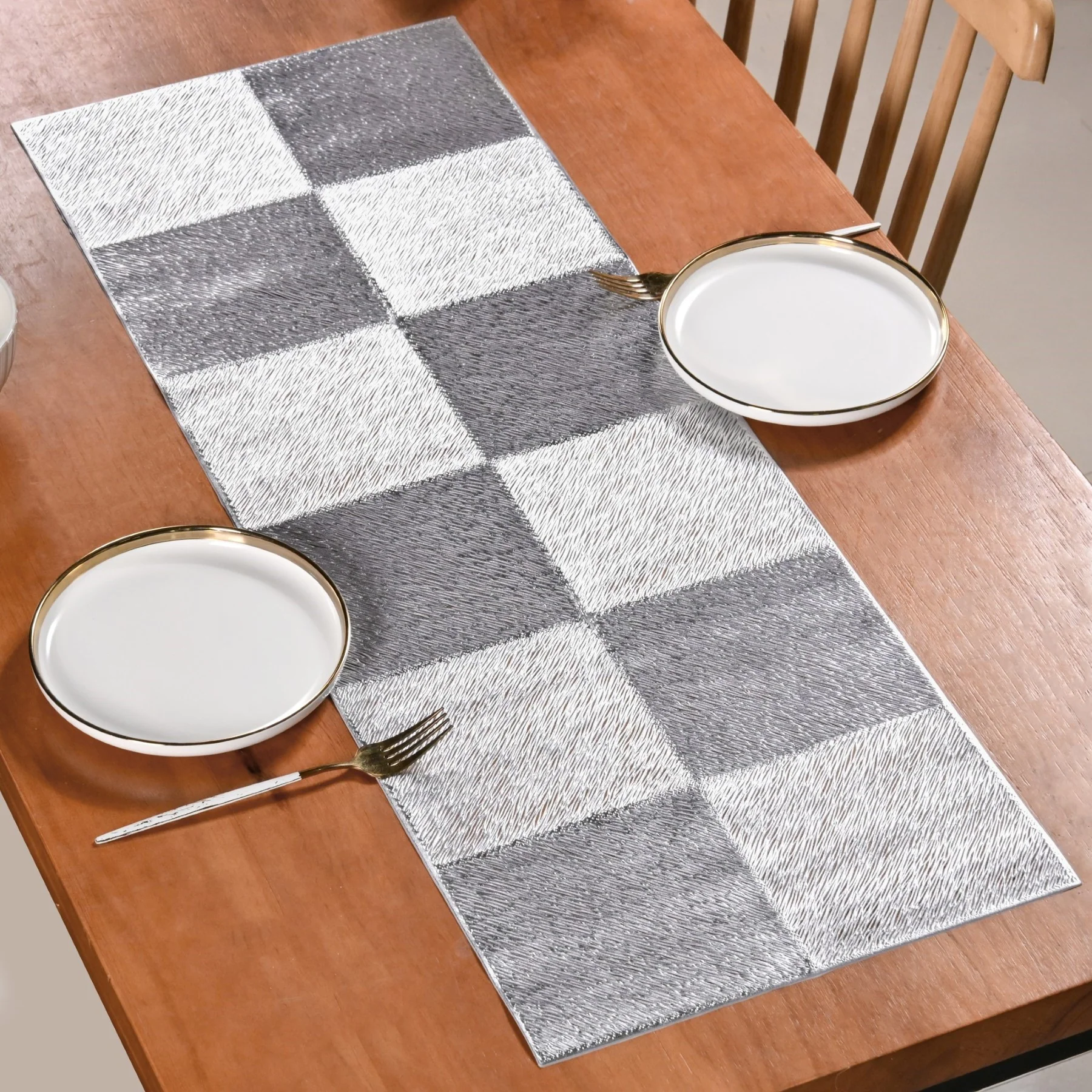 Grid Dining Table Runner Silver Grey 92x35cm - Image 7