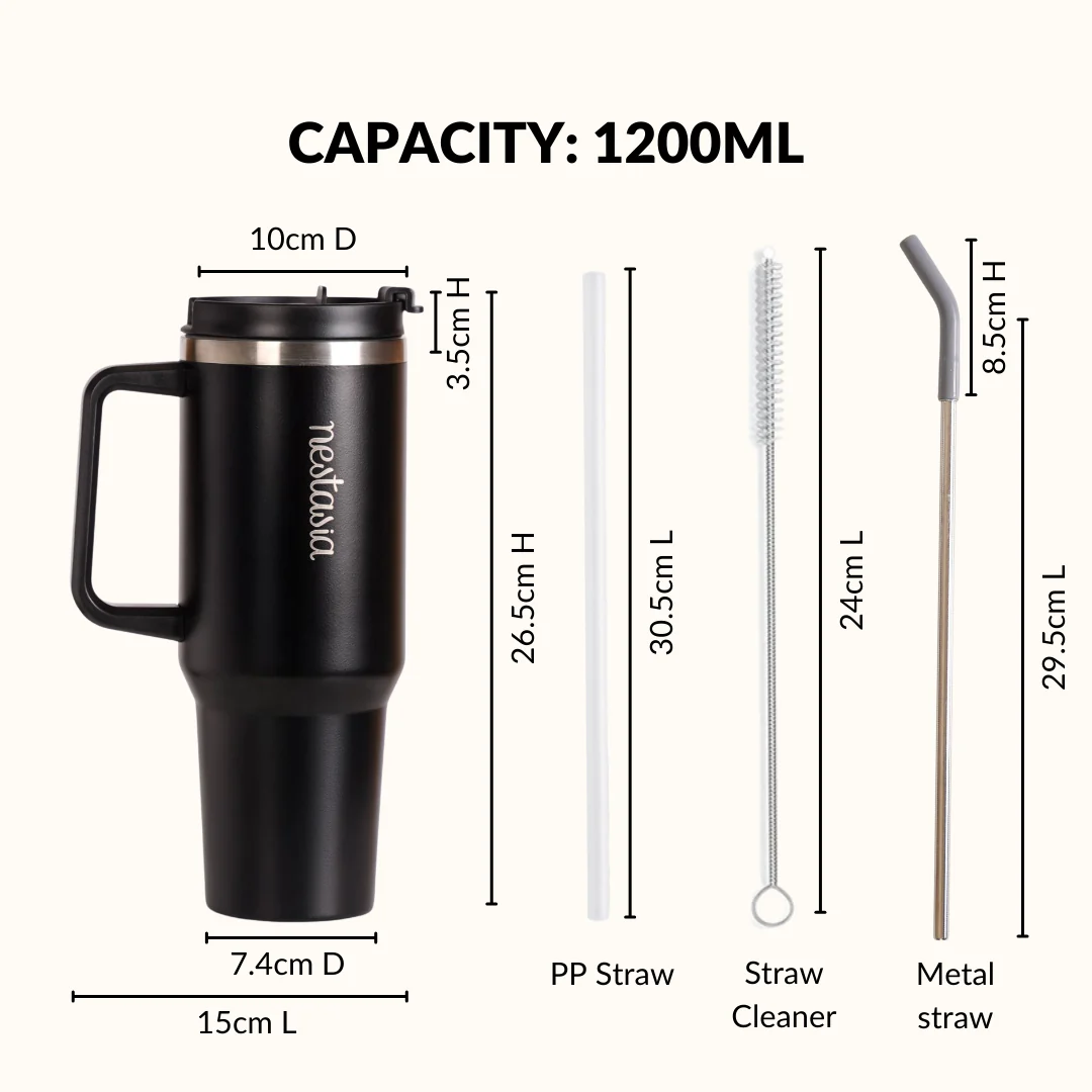 GripSip 40 Insulated Tumbler Bottle With Side Handle Black Noir 1200ml - Image 4
