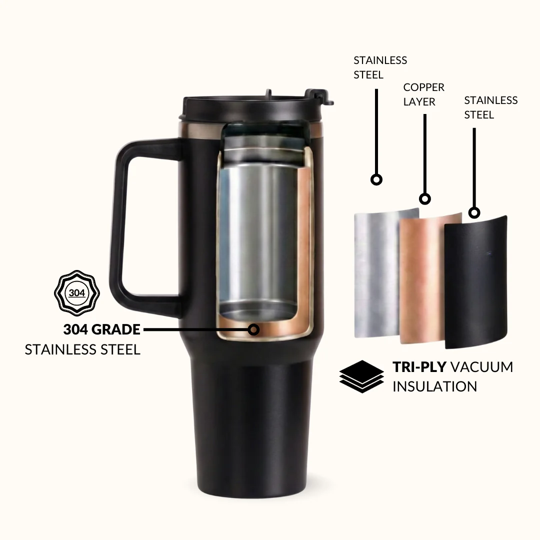 GripSip 40 Insulated Tumbler Bottle With Side Handle Black Noir 1200ml - Image 6