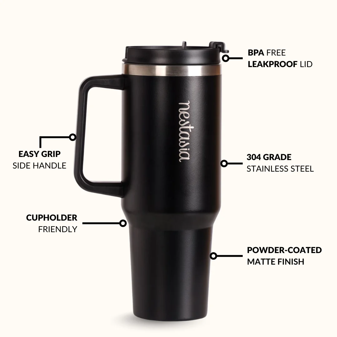 GripSip 40 Insulated Tumbler Bottle With Side Handle Black Noir 1200ml - Image 7