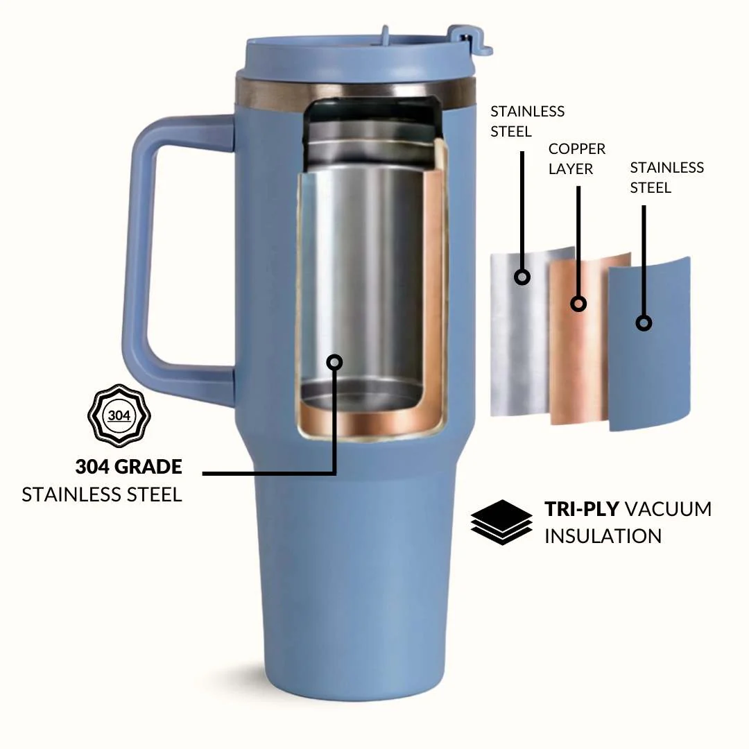 GripSip 40 Insulated Tumbler With Side Handle Blue Frost 1200ml - Image 6