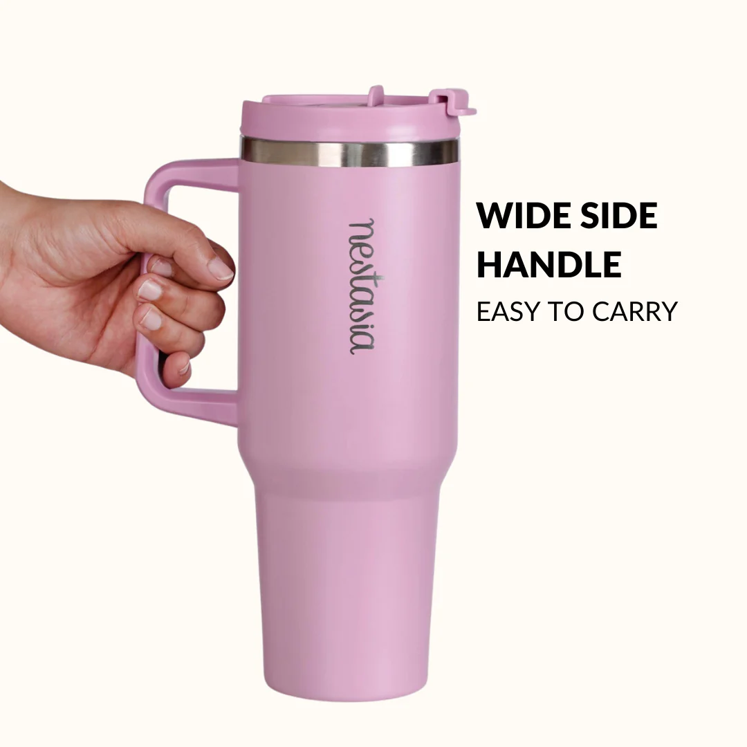 GripSip 40 Insulated Tumbler Bottle With Side Handle Blush Rose Pink 1200ml - Image 3