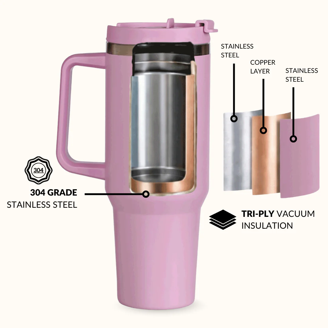 GripSip 40 Insulated Tumbler Bottle With Side Handle Blush Rose Pink 1200ml - Image 6