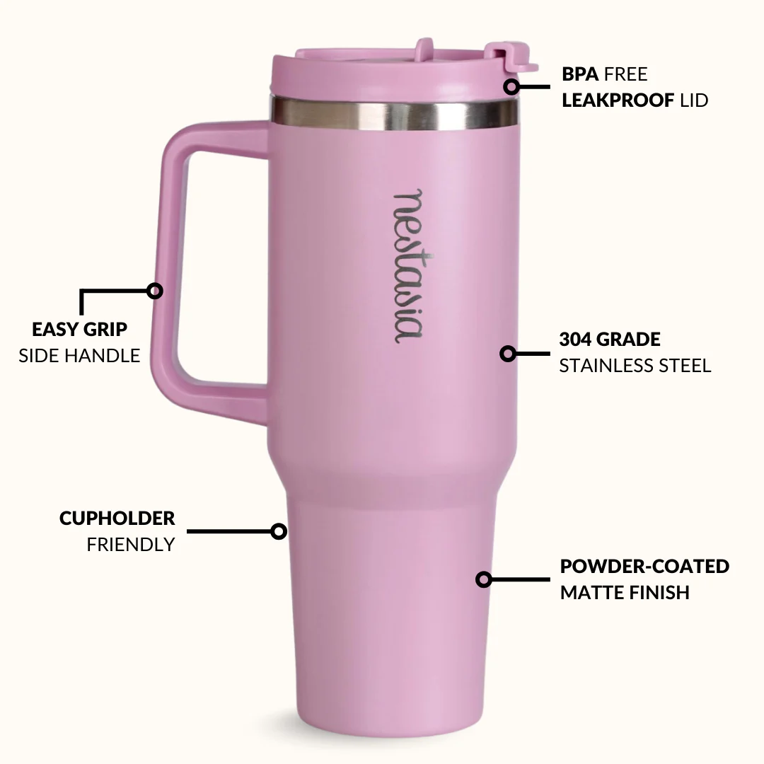 GripSip 40 Insulated Tumbler Bottle With Side Handle Blush Rose Pink 1200ml - Image 7