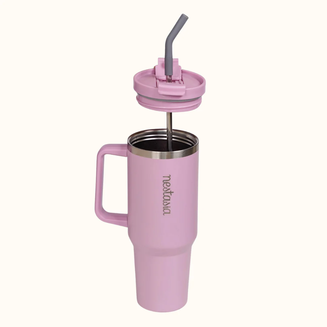 GripSip 40 Insulated Tumbler Bottle With Side Handle Blush Rose Pink 1200ml - Image 9