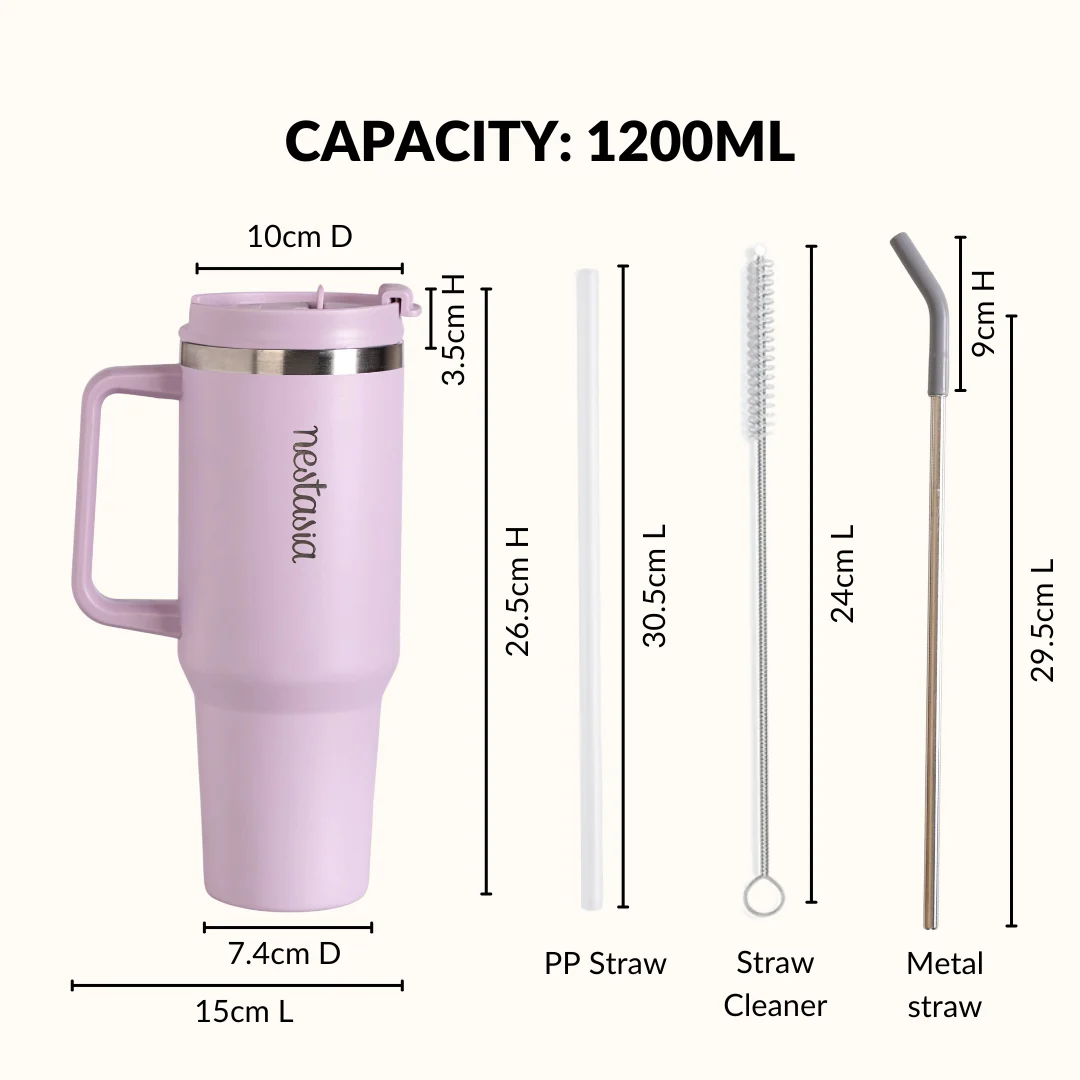 GripSip 40 Insulated Tumbler Bottle With Side Handle Lilac Haze 1200ml - Image 4