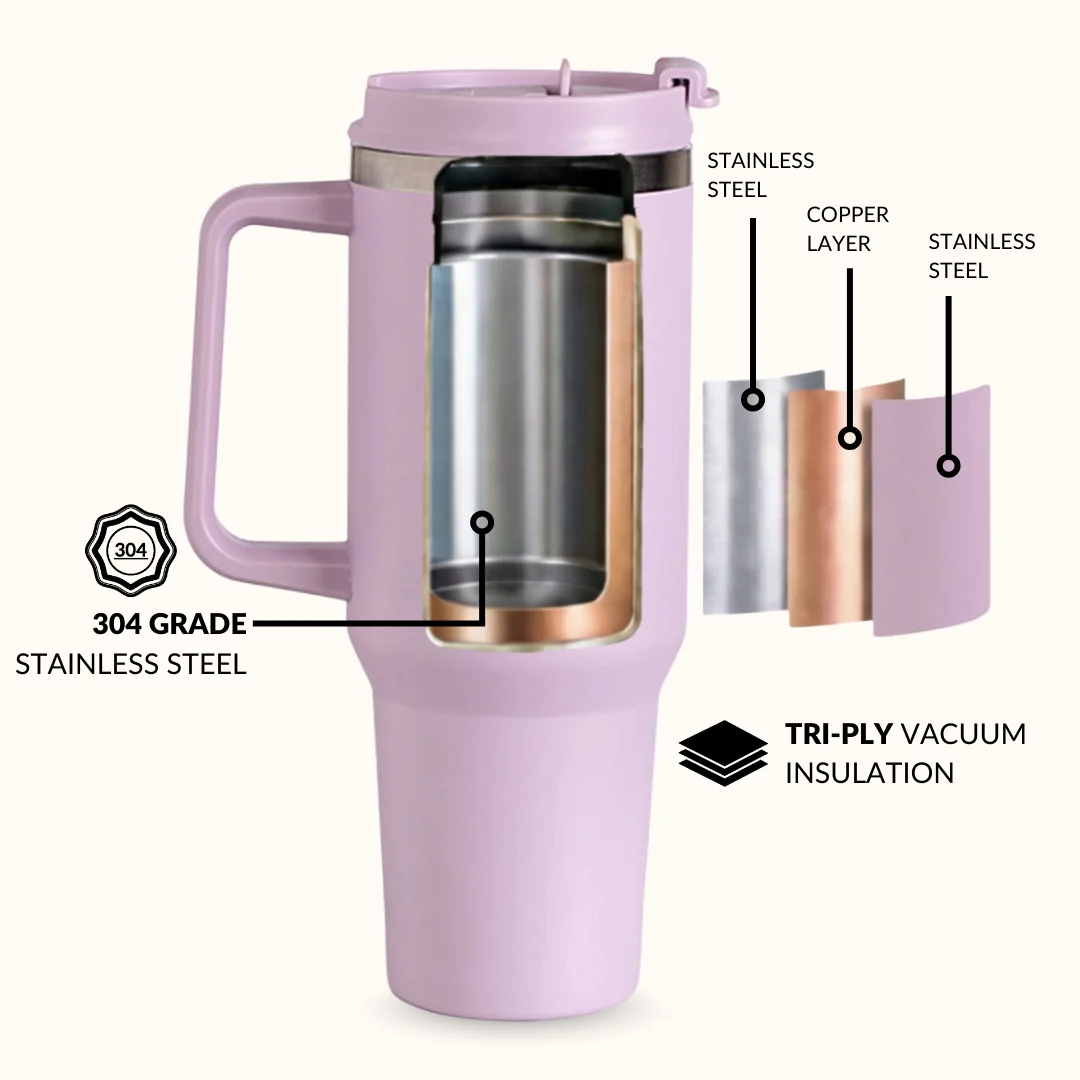 GripSip 40 Insulated Tumbler Bottle With Side Handle Lilac Haze 1200ml - Image 6